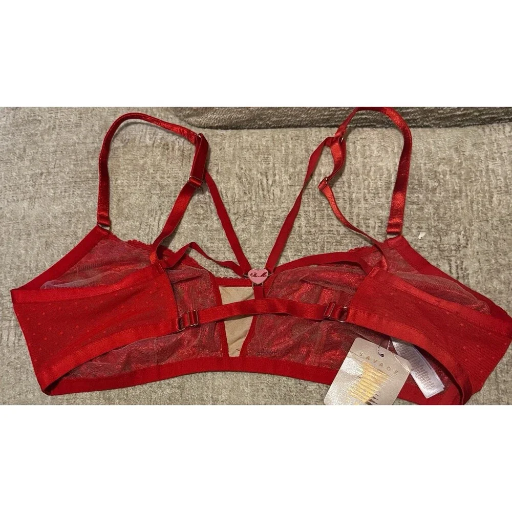 Savage X Fenty Candy Hearts Lace Bralette Straps ‘DO ME’ Charm Goji Red Sz 2X